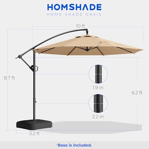 HOMSHADE 10ft Patio Umbrella with Base Included, 8-Year-Non-Fading Cantilever Umbrella with Solution-Dyed Acrylic Fabric, UPF50+ UV Protection with Easy Tilt and Crank for Pool Deck and Garden(Buff) - color: Buff