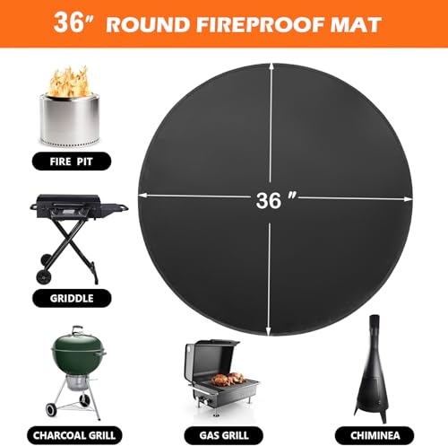 TYLIN Fire Pit Mat for Deck Fireproof, Round Fireproof Under Grill Mat, Oil-Proof Waterproof BBQ Pad for Deck Patio Grass Outdoor Grill Accessories, Portable and Reusable，Black (36x36 inch) - size: 36x36 inch