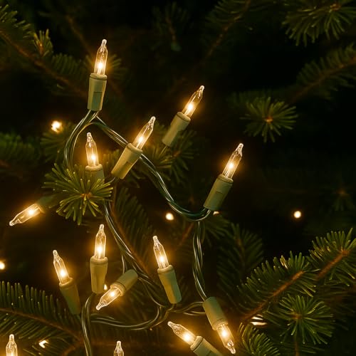 Novelty Lights 34 Feet 100 Bulbs Traditional Incandescent Mini Lights, Clear on Green Wire with 4" Spacing, Commercial Grade and UL Listed for Indoor/Outdoor Use, End-to-End Connectable - color: Green Wire