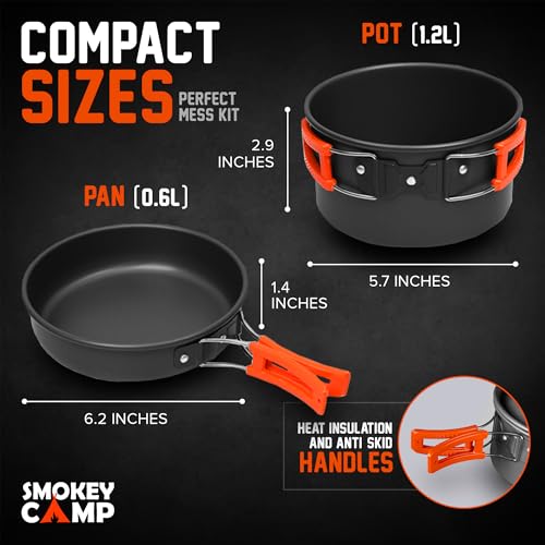 Smokey Camp Camping Cookware Mess Kit Set with Stove - Backpacking Camping Pots and Pans Set, All in One Non-Stick Camping Cooking Set, Portable Stove, Hiking, Picnic, Outdoor & Camping Cookware Set - style: 1.2 Liter Pot