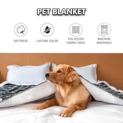 Waterproof Dog Blanket, Pattern Printing Super Soft Warm Fluffy Facecloth Sofa Car Bed Protector, Urine Proof Washable Outdoor Pet Blanket for Puppy Large Dogs & Cats(paw & Bone25*30) - color: Grey | Bone, size: Small