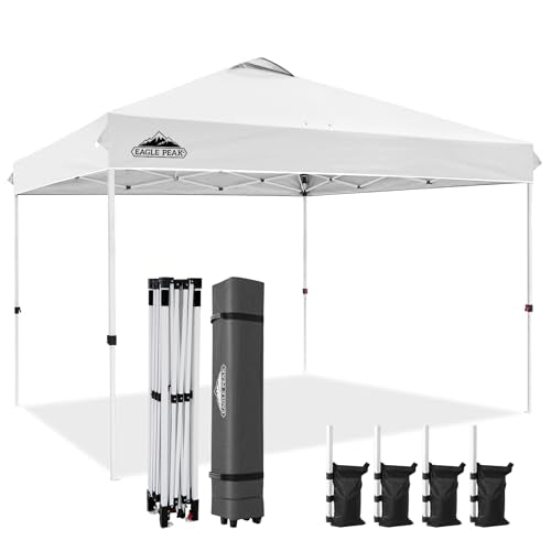 EAGLE PEAK Pop Up Canopy Tent with Wheeled Carry Bag, 8 Stakes, 4 Ropes, 4 Weight Bags, Easy Set Up Tent Canopy, 12x12 ft, 144sqft of Shade, White - color: White, size: 12x12