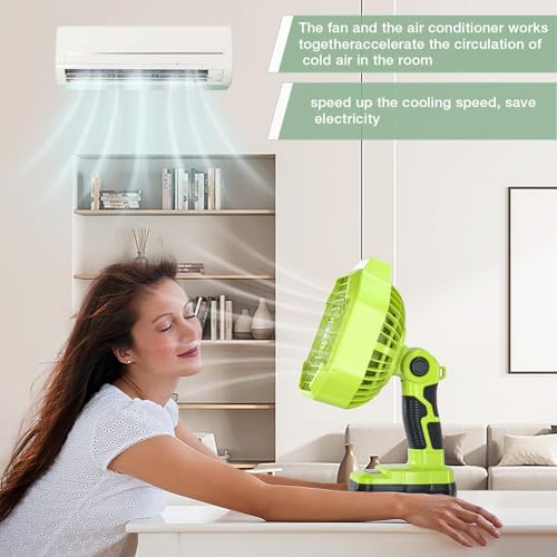 Battery Operated 18V Fan Compatible with Ryobi 18V Li-ion Ni-CD Ni-MH Battery, Portable Cordless Fan with 180LM LED Lantern, Remote, Timer 1800CFM 3-Speed Outdoor Floor Fan - style: Style 2