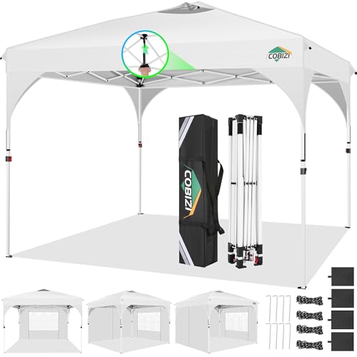 COBIZI 10x10 Pop up Canopy, Canopy Tent for Party with One Push Central Button Air Vent, Event Shelter with Sidewalls and Reflective Strip (White) - color: White, size: 10x10ft With 3 Sidewalls