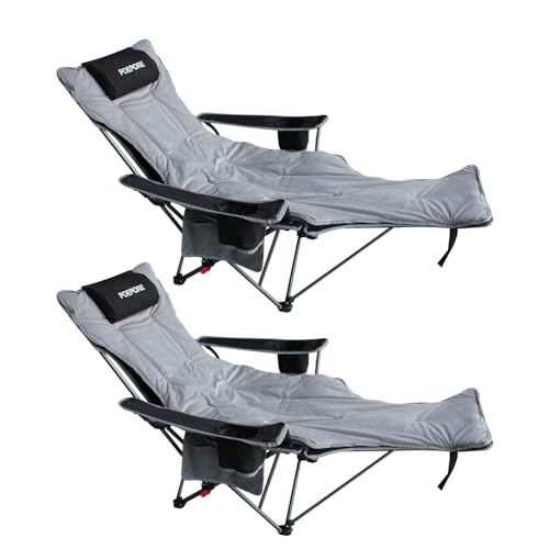 Reclining Camping Chair with Removable Footrest Lounge Chair with Headrest, Cotton Cushion, Portable Adjustable Folding Chairs - color: Black, size: 2 pack
