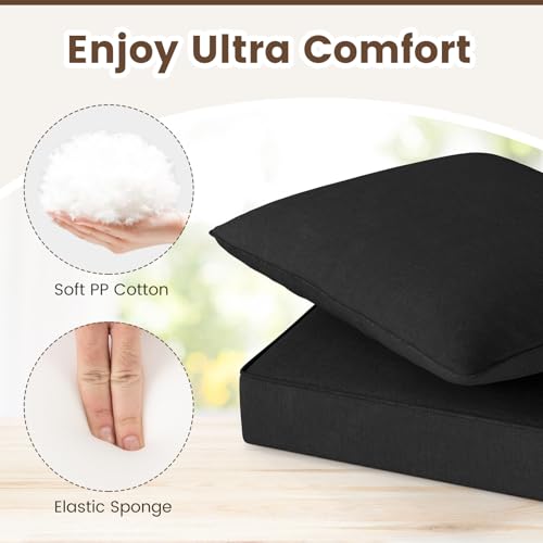 Giantex Patio Cushion Set, Outdoor Chair Seat Pads w/Non-Slip Rope Belts, Detachable Patio Furniture Cushions, Thick Seat Cushion & Back Cushion for Living Room Floor Sofa Patio Garden Chair (Black) - color: Black