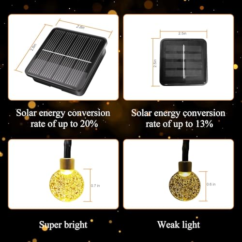 Flechllary 2-Pack 100 LED Solar String Lights for Outsdie, 46FT Crystal Globe Lights with 8 Modes, Solar Christmas Lights Outdoor Waterproof for Garden Tree Patio Party Christmas Decorations