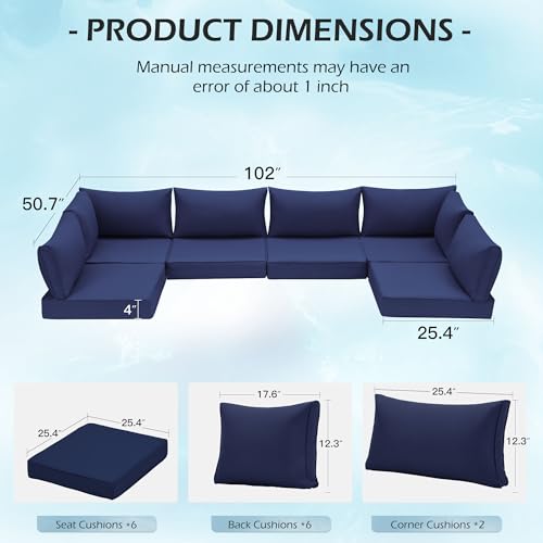 HOMREST Outdoor Replacement Cushions for Patio Furniture,Water-Repellent Sofa Cushion for 6-Seat Rattan Wicker Sectional Patio Conversation Sets,14-Piece Cushions Set for Outdoor Couch（Navy Blue） - color: Navy Blue, size: 6 Seat