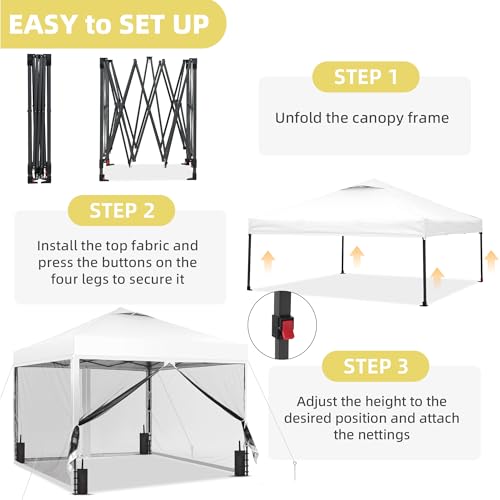 GDY 10x10 Pop up Canopy Tent with Mosquito Netting, Easy up Gazebo for Patio, Camping and Garden, Includes 4 Sandbags, White - color: White, size: 10x10 with Mosquito Netting