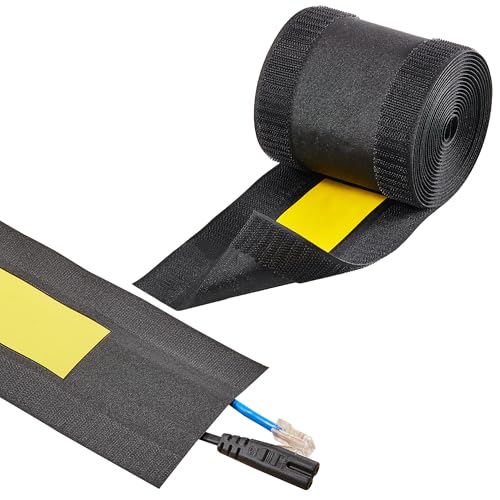 ECOHomes Carpet Cord Cover (Yellow Black, 10 FT) | Cord Covers for Carpet to Hide Floor Cables and Electric Wires, Low Profile Cord Hider for Extension Cords and Cable Management in Home and Office - color: Yellow and Black, size: 4 Inch x 10 FT