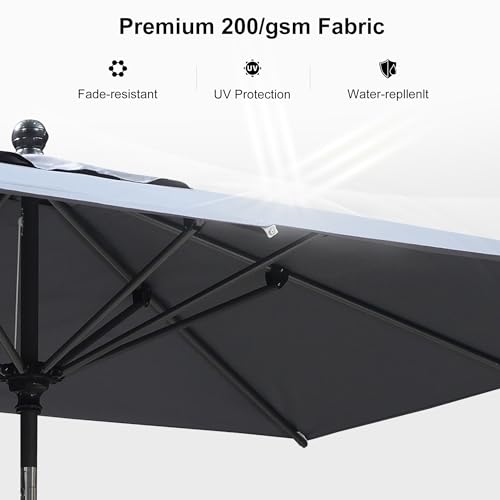 PURPLE LEAF 9' x 6' Rectangular Patio Umbrella Outdoor Table Umbrella Aluminum Frame Market Umbrella Sun Umbrella with 8 Sturdy Ribs & Tilt for Garden Deck Lawn & Pool Light Gray - color: Light Gray, size: 6' x 9'
