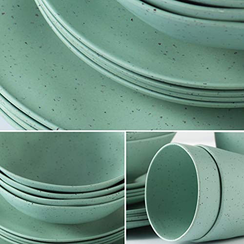 Morgiana 8 pcs Bamboo Sage Green Dinnerware Plates Set Reusable Camping Dish Set, Eco-Friendly Bamboo Plates, Cups, Bowls for 2 Person - color: Sage Green