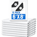 8 Pack 6 x 8 ft 5.5 Mil Large Tarps Heavy Duty Waterproof Tarp Multi Purpose Tent Cover for Home Boats Cars Camping Patio Furniture Roof Emergency Rain Protective Cover, White - color: White, size: 6 x 8 ft