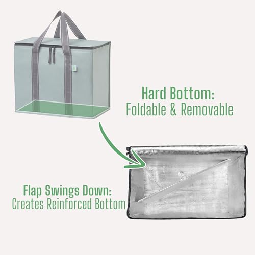 VENO 2 Pack Cooler Bag and Insulated Grocery Bags for Food Delivery, Collapsible Cooler. Reusable Shopping Bags for Groceries with Hard Bottom, Zippered, Foldable, Heavy-Duty (Light Green, 2 Pack) - color: Light Green, size: 15.7"W x 12.6"H x 8.7"D - 2 Pa