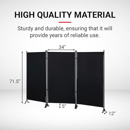 Proman Products - Galaxy Section Divider, Water Repellent Fabric Room Divider with Black Powder Coated Metal Frame for Indoors or Outdoors (Black) - color: Black, size: 3 Panel