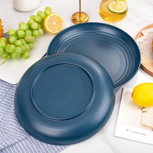 Supernal Dark Blue Wheat Straw Plates - 16pcs Dinner Set, Reusable, Unbreakable, Dishwasher & Microwave Safe for Camping, Picnic - color: Dark Blue