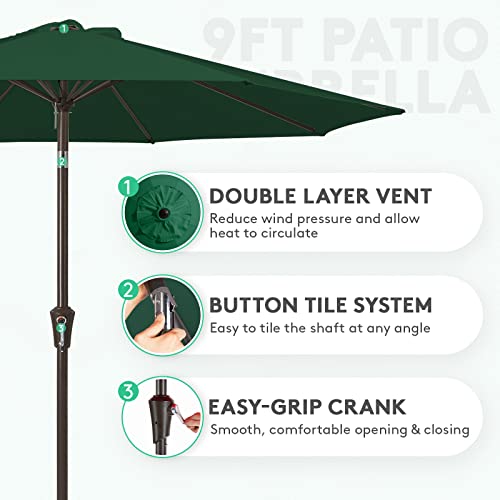 JEAREY 9FT Outdoor Patio Umbrella Outdoor Table Umbrella with Push Button Tilt and Crank, Market Umbrella 8 Sturdy Ribs UV Protection Waterproof for Garden, Deck, Backyard, Pool (Dark Green) - color: Dark Green