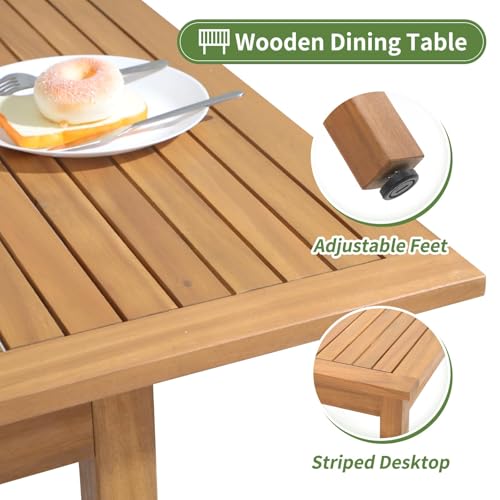 OC Orange-Casual 7 Pieces Patio Dining Set Outdoor Furniture with 6 Foldable Acacia Wooden and Rope Chairs and Large Table for Outdoor,Yard, Garden, Porch, Black - color: Black