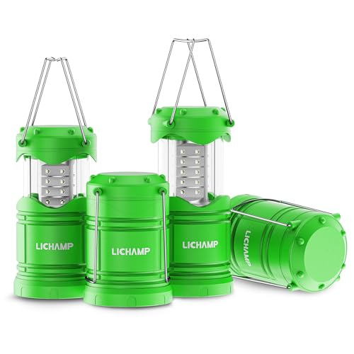Lichamp 4 Pack LED Camping Lanterns, Battery Powered Camping Lights LED Collapsible Flashlight Portable Emergency Supplies Kit, A4DG - color: Green