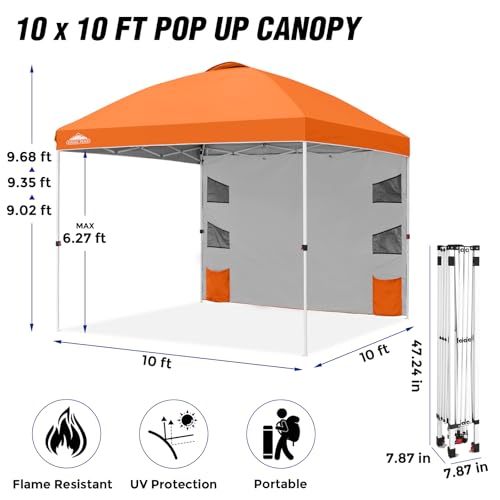 EAGLE PEAK Commercial Canopy 10x10 with Sidewall Storage, Easy OnePerson Setup Pop Up Canopy Tent with Roller Bag, Stakes, Ropes, and Weight Bags, Orange - color: Orange