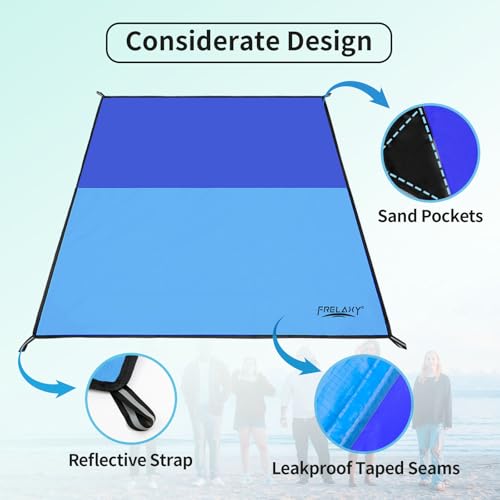 Frelaxy Pocket Picnic Blanket, Waterproof Sandproof Beach Mat, Compact Camping Tarp for Festivals, Hiking, Travel, Outdoor Recreation (Navy & Blue, 57'' x 60'') - color: Navy & Blue, size: 57'' X 60''