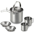 Lixada 5PCS Camping Cookware Set Stainless Steel 1.2L Camping Pot with 2 Cups & 2 Bowls, Lightweight Portable Backpacking Pot with Foldable Handles & Lid for Outdoor Cooking Hiking Picnic