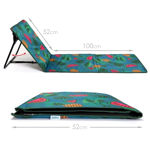 just be... Beach Sun Mat Folding Lightweight Portable Adjustable Sunbathing Recliner with Backrest Support and Valuables Pocket for Holidays Garden Camping Park and Festivals - Tropical - color: Tropical Green