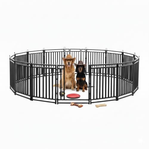 Dog Playpen 47 Inch Height 16 Panels Dog Fence Outdoor Indoor Metal Dog Pen for Large/Medium/Small Dogs for Yard Camping and RV | Black-Silver - size: 47"Height, style: 16 Panels