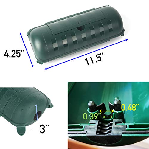 (4-Pack) X-Large Green Outdoor Extension Cord Plug Protector | Water-Resistant Holder for Holiday String Lights and Wires | Capsule Shaped Protector with Large Compartment - color: Green, size: X-Large (Standard)