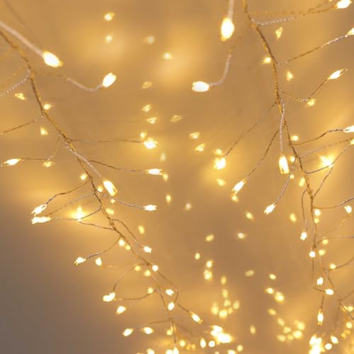QBIS 400 LED Cluster Lights on Silver Wire. Warm White Fairy Lights Plug in, 16.5ft Christmas Lights for Christmas Tree and Fireplace Mantel. Indoor Outdoor Firecracker Light String. - size: 400 LED - Silver Wire - Mains Plug