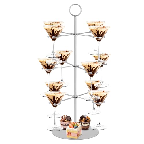 QPIX DIGITAL Cocktail Tree Stand, Metal Drink Tower, 3 Tier - 12 Holders For Champagne, Cocktails,Martini, Margarita Cups at Weddings, Bridal Shower, Mimosa Bar Parties & Events (Silver) - color: Silver, size: 24"x 13"-12 Holders