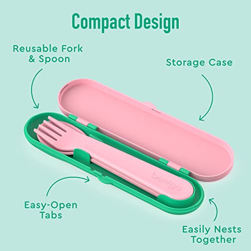 Bentgo Kids Utensil Set - Reusable Plastic Fork, Spoon & Storage Case - BPA-Free Materials, Easy-Grip Handles, Dishwasher Safe - Ideal for School Lunch, Travel, & Outdoors (Tropical) - color: Tropical