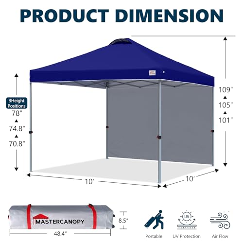 MASTERCANOPY Durable Pop-up Canopy Tent with 1 Sidewall (10'x10',Dark Blue) - color: Dark Blue, size: 10x10