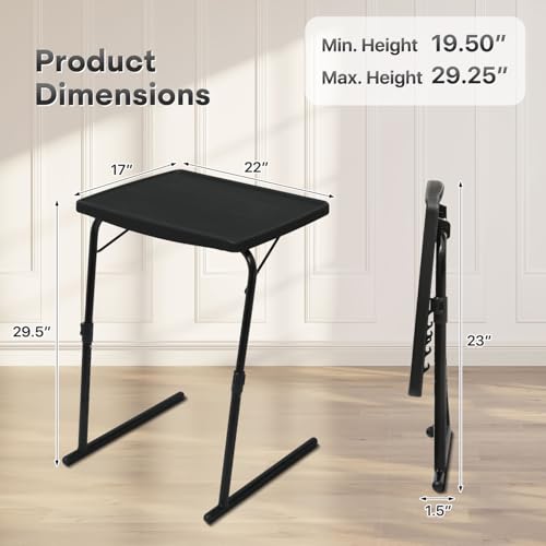 Athena Collection Folidng TV Tray Portable Small Folding Table 6 Height Adjustable & 3 Tilt Angle Adjustable, TV Dinner Table Tray for Living Room Small Space Eating on Couch Sofa Bed, Black