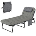Outsunny Folding Chaise Lounge with 4-Level Reclining Back, Outdoor Tanning Chair with Cushion, Outdoor Lounge Chair with Breathable Mesh Fabric, Side Pocket, Headrest, Gray - color: Grey