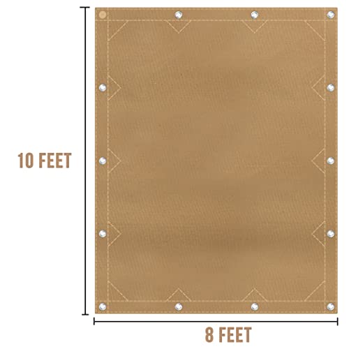 CARTMAN Finished Size 8x10 Feet Tan Canvas Tarp with Rustproof Grommets, 12 Oz Heavy Duty Multipurpose Tarpaulin Cover for Canopy Tent, Roof, Camping, Woodpile - color: Tan, size: 8'x10'