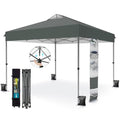 PHI VILLA 10x10ft 1-Person Setup Pop Up Canopy Tent Instant Portable Shelter w/ 1-Button Push, Case, 4 Weight Bags - Gray - color: Gray, size: 10×10 one push