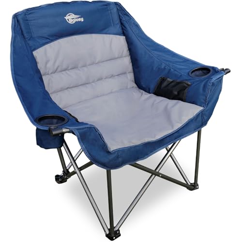 Bolosy Oversized Camping Chair Portable Folding Camping Chairs with Side Pocket Cup Holder and Carry Bag Heavy Duty Outdoor Camping Chairs for Adults, Fishing, Sports, Trip, Support 500lbs, Blue - color: Blue & Grey Plus Size, size: Single Pack