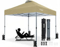 Amada 10x10 Pop Up Canopy Tent, 1-Button Push Easy-up Outdoor Canopy Beach Tent with 3-Height Adjustable Waterproof Shade Shelter, Wheeled STO-N-Go Bag 8 Stakes, 4 SandBags (Khaki) - color: Khaki, size: 10x10ft