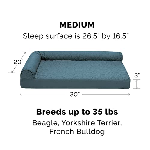 Furhaven Cooling Gel Dog Bed for Medium/Small Dogs w/ Removable Bolsters & Washable Cover, For Dogs Up to 35 lbs - Pinsonic Quilted Paw L Shaped Chaise - Bluestone, Medium - color: (Quilted Paw) Bluestone, size: Medium