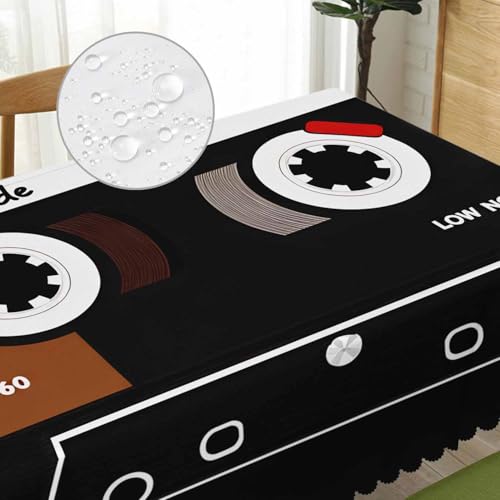 Retro Audio Cassette Dinner Tablecloth Table Cover, Plastic Audio Cassette Tape 52x70 Inch Table Cloth Dust-Proof Table Cover Protector for Home Restaurant Picnic Camping BBQ - color: Retro Audio Cassette