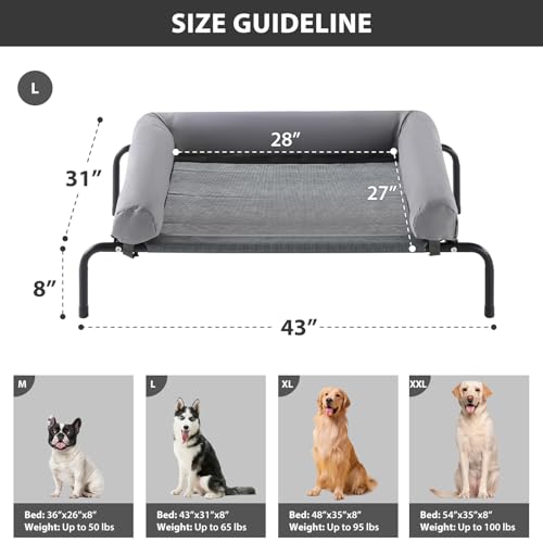 RRPETHOME Large Elevated Cooling Dog Bed 43 x 31 x 8 Inch, Raised Dog Cot Beds for Large Dogs,Elevated Outdoor Pet Bed,Chew Proof Portable Cooling Pet Cot with Skid-Resistant Feet and Breathable Mesh - color: Grey, size: 43.0"l X 31.0"w X 8.0"th