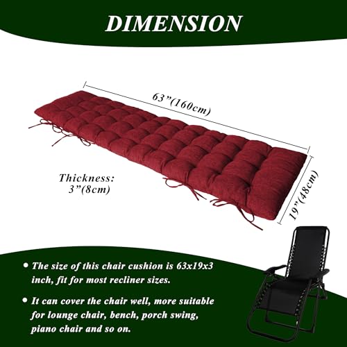 Lounge Chair Cushion Faux Linen Chaise Lounge Cushion with Ties Indoor Long Bench Cushion for Recliner Deck Chair Dormette Swing Bench 63 Inch Red - color: Red