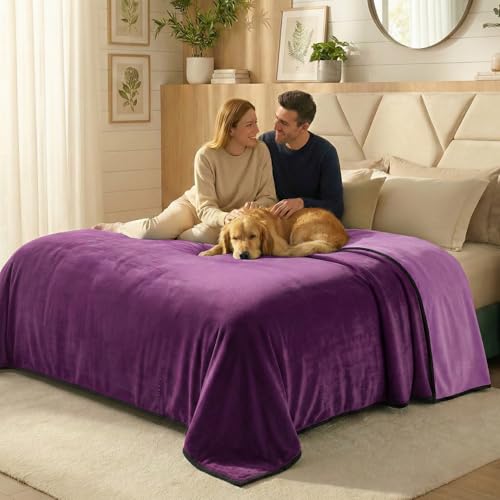Paw Buddies Premium Waterproof Blanket 80"x90" Velvet-Feel Reversible Throw – Leakproof, Machine Washable Bed & Sofa King Size Protector for Couples, Pets & Travel + Bonus Small Blanket - color: Purple