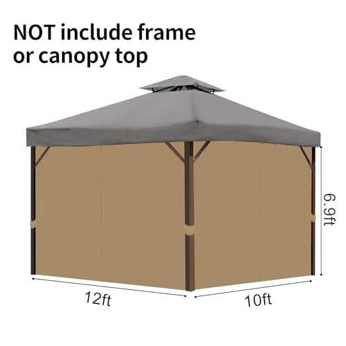 Gazebo Privacy Curtains 10' x 12' with Zipper 4-Panels Side Wall Universal Replacement for Patio, Outdoor Canopy, Garden and Backyard (Curtain Only) - color: Khaki, size: 10' x 12'