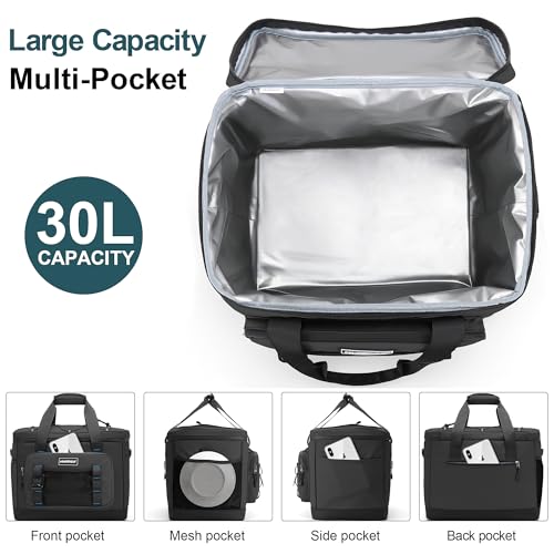 Hulongo Insulated Foldable Collapsible Cooler Bag Soft Sided Cooler for Picnic, Camping, Grocery Shopping, Beach, 30L - color: black