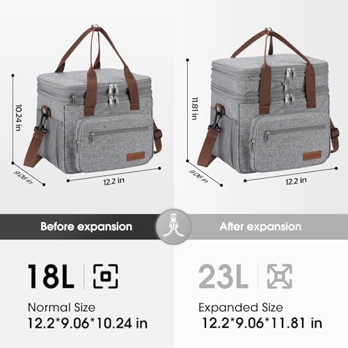 Maelstrom Lunch Box, 23L Insulated Lunch Bag, Expandable Double Deck Cooler Bag, Lightweight Leakproof Tote Bag With Side Tissue Pocket, Suit For Men and Women (B. Gray) - color: B. Gray