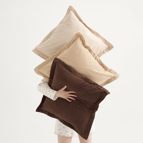 COCO TOP Pack of 3 Boho Vintage Euro Throw Pillow Covers 22x22inch, Soft-Touch Corduroy with Stripes Square Cushion Pillowcases Home Decor for Living Room Bedroom Sofa Couch(Deep Brown, Beige & Camel) - color: Dark Brown/Beige/Camel, size: 22" x 22" (Pack