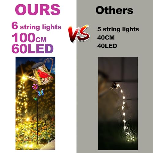 Solar Watering Can with Lights Outdoor Garden, 41in Large Red Cardinal Garden Stake Lights, Waterproof Decoration for Yard Lawn Pathway, Gifts for Mom Grandma Women Birthday Gardening Gift - color: Cardinal-Red