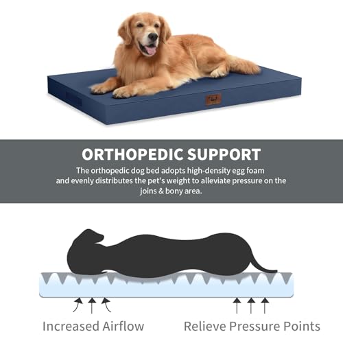 Outdoor Dog Bed for Small Dogs & Cats, Waterproof Dog Crate Mat Orthopedic Egg Crate Foam with Washable Removable Oxford Cover, Navy - color: Navy, size: 23.0"L x 17.0"W x 2.5"Th